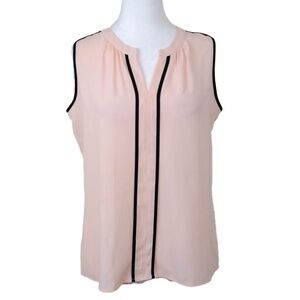 NWT Calvin Klein Sleeveless Blouse, Blush With Black Contrast Size Small